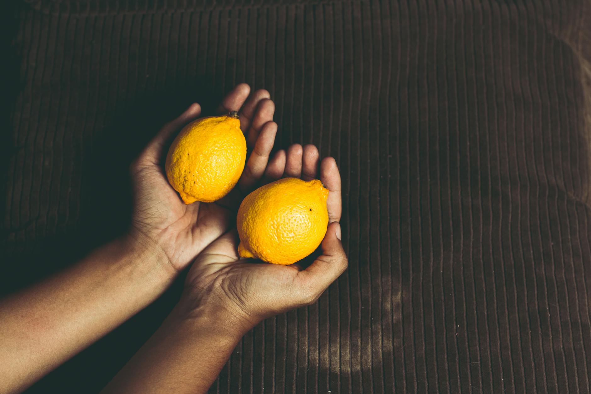 Two hands holding fresh lemons, symbolizing the sensory reconnection that pleasure can bring